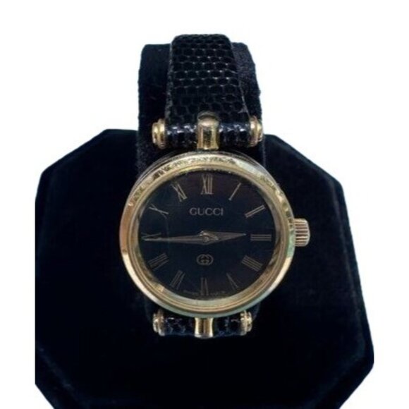 Gucci Watch Vintage Black and Gold New Band - Picture 1 of 11